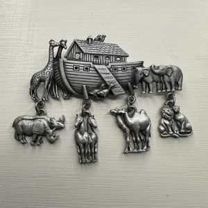 Vintage Noah's Ark by JJ Jonette Jewelry Co.  Animals Pewter Brooch Pin